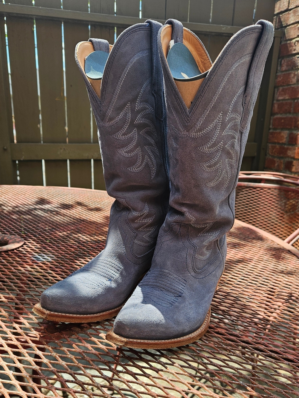 Tecovas Women's Blue Suede Heeled Cowboy Boots